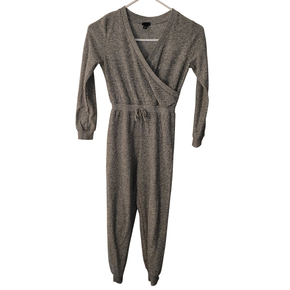 Art Class Girls Heather Grey Knit‎ Long Sleeve Surplice Wrap Jumpsuit Medium 7/8